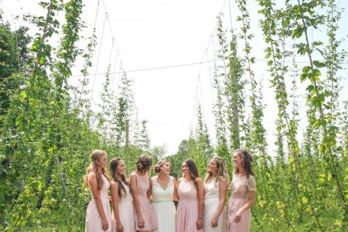 bridal party in hops yard